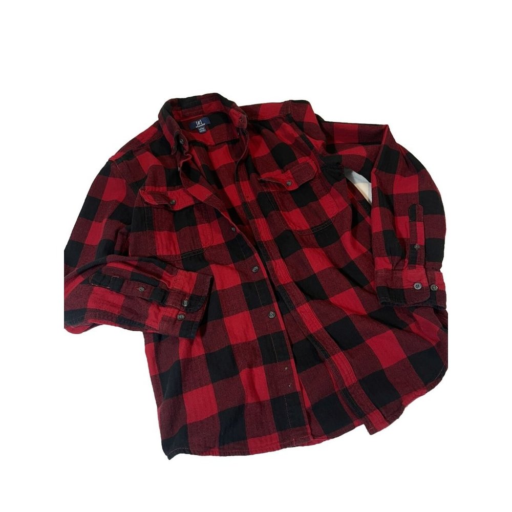 George Men’s Flannel Red And Black Cabin Check Button-Down Shirt Size S